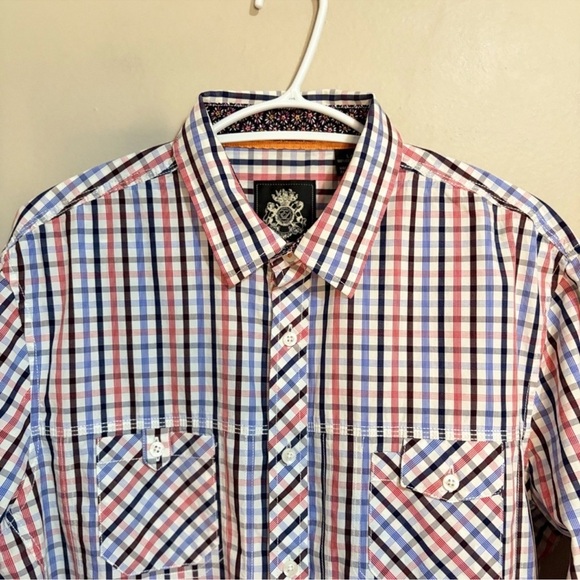 English Laundry White Blue & Red Plaid Cotton Button Up Dress Shirt - Picture 3 of 14